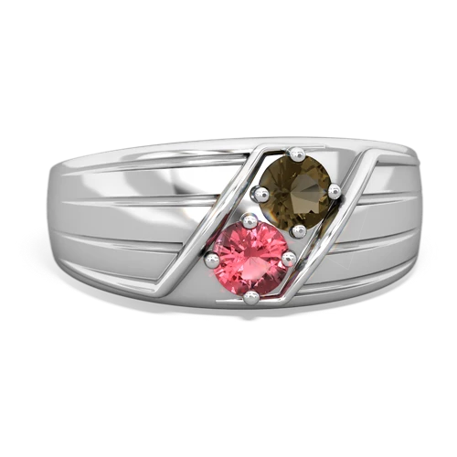 smoky quartz-tourmaline mens ring