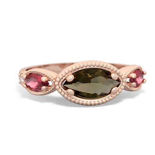 smoky quartz-tourmaline milgrain marquise ring