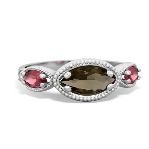 smoky quartz-tourmaline milgrain marquise ring