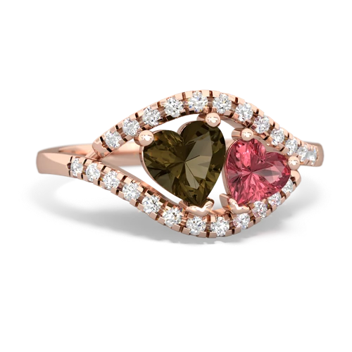 smoky quartz-tourmaline mother child ring