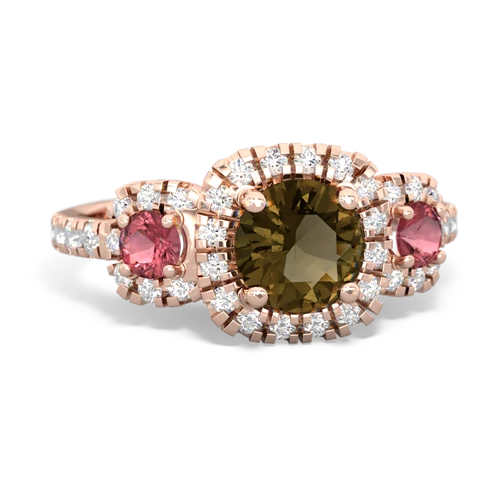 Smoky Quartz Genuine Smoky Quartz with Genuine Pink Tourmaline and Lab Created Emerald Regal Halo ring Ring
