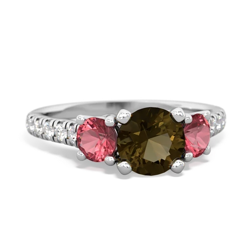 Smoky Quartz Genuine Smoky Quartz with Genuine Pink Tourmaline and Lab Created Sapphire Pave Trellis ring Ring