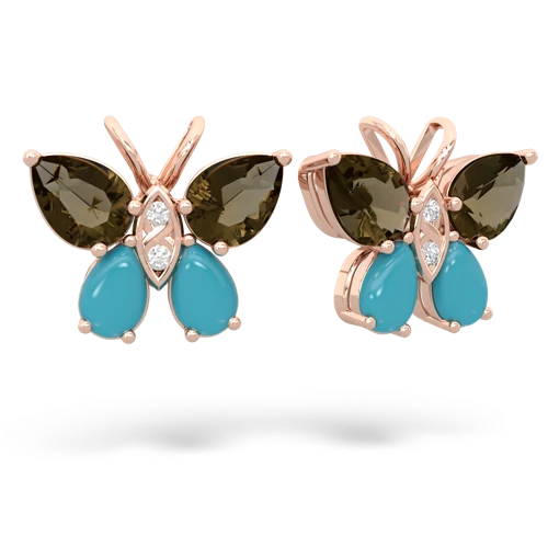 smoky quartz-turquoise butterfly earrings