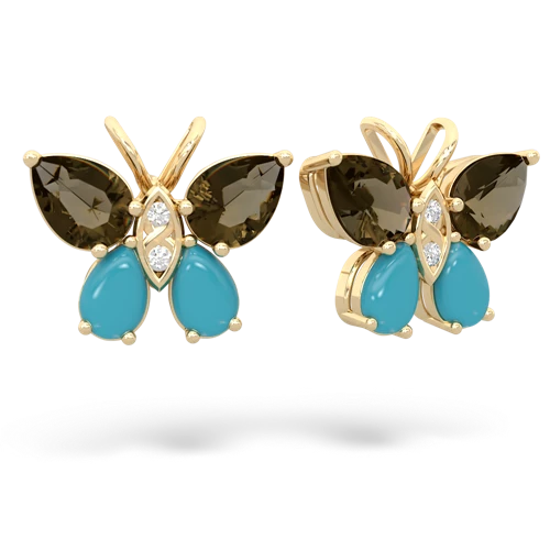 smoky quartz-turquoise butterfly earrings