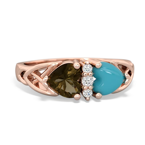 smoky quartz-turquoise celtic ring