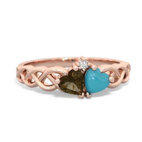 smoky quartz-turquoise celtic braid ring