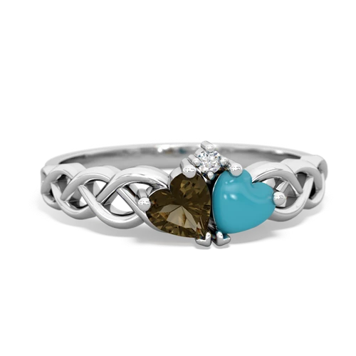 smoky quartz-turquoise celtic braid ring