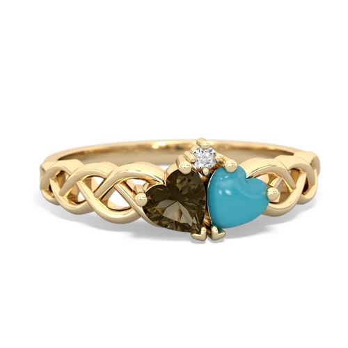 smoky quartz-turquoise celtic braid ring