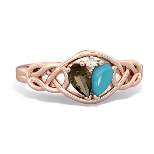 smoky quartz-turquoise celtic knot ring