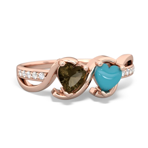 smoky quartz-turquoise double heart ring