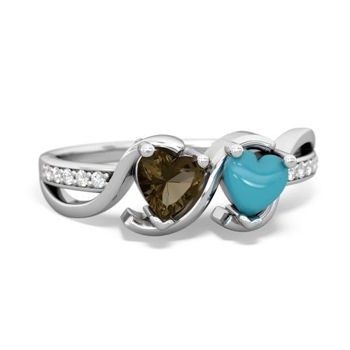 smoky quartz-turquoise double heart ring