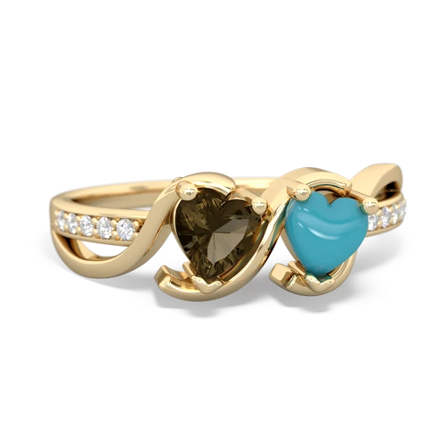 smoky quartz-turquoise double heart ring