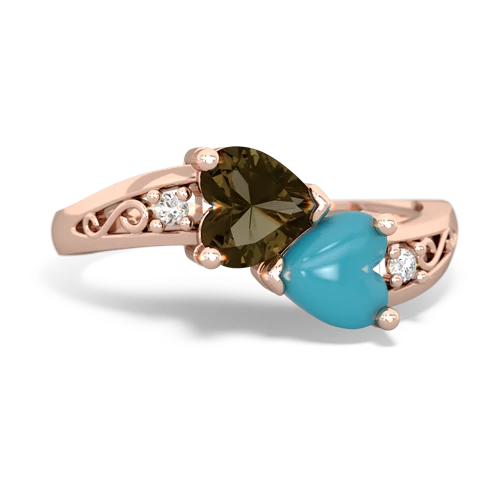 smoky quartz-turquoise filligree ring