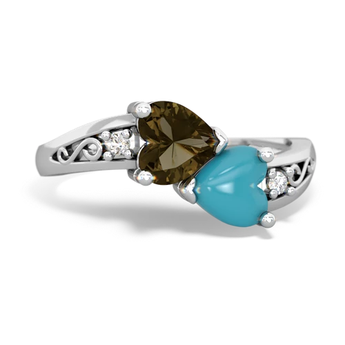 smoky quartz-turquoise filligree ring