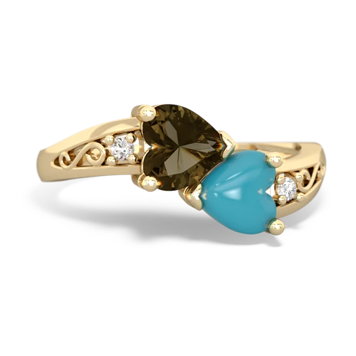 smoky quartz-turquoise filligree ring