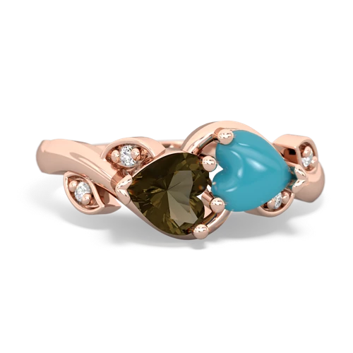 smoky quartz-turquoise floral keepsake ring