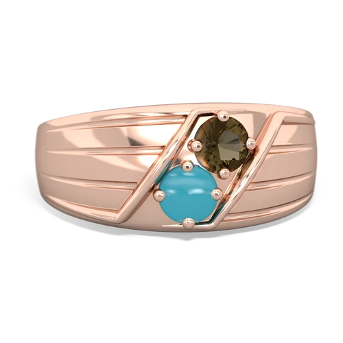 smoky quartz-turquoise mens ring