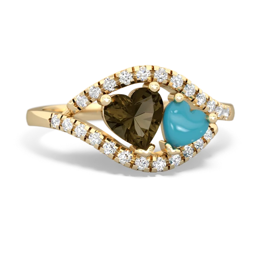 smoky quartz-turquoise mother child ring