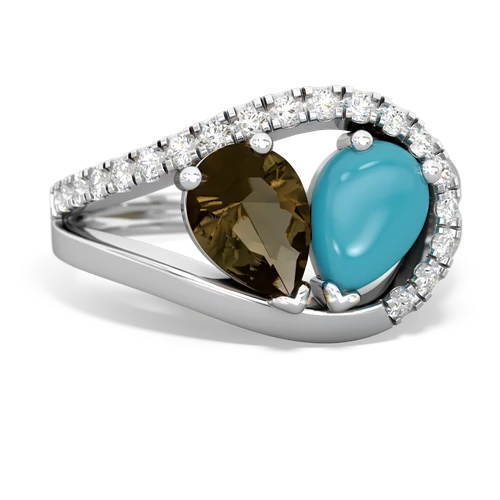 smoky quartz-turquoise pave heart ring