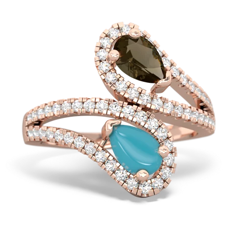 smoky quartz-turquoise pave swirls ring