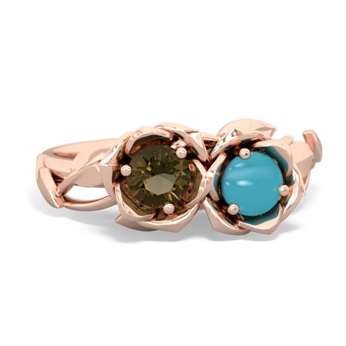 smoky quartz-turquoise roses ring