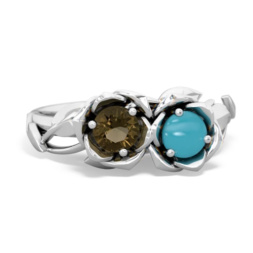 smoky quartz-turquoise roses ring