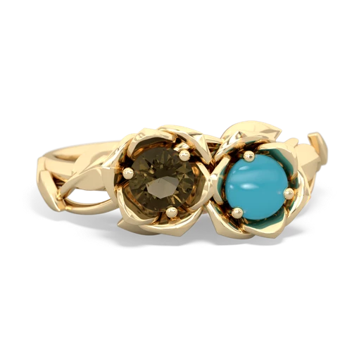 smoky quartz-turquoise roses ring