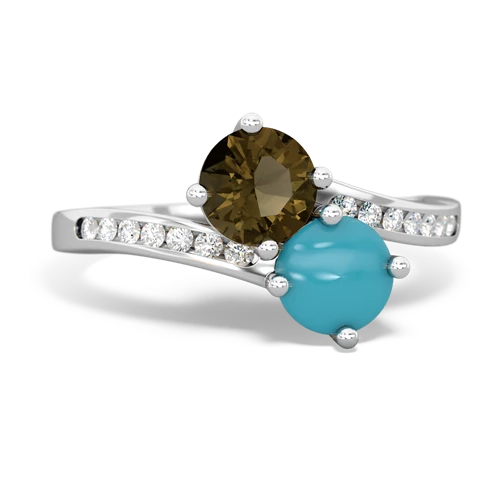 smoky quartz-turquoise two stone channel ring