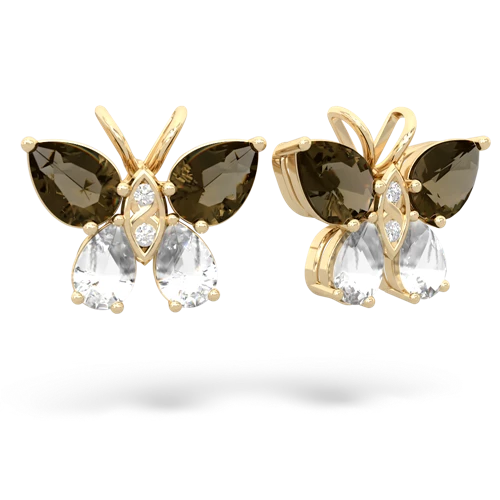 smoky quartz-white topaz butterfly earrings