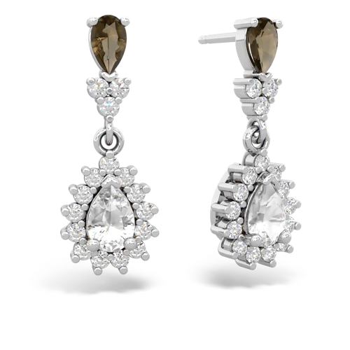 smoky quartz-white topaz dangle earrings