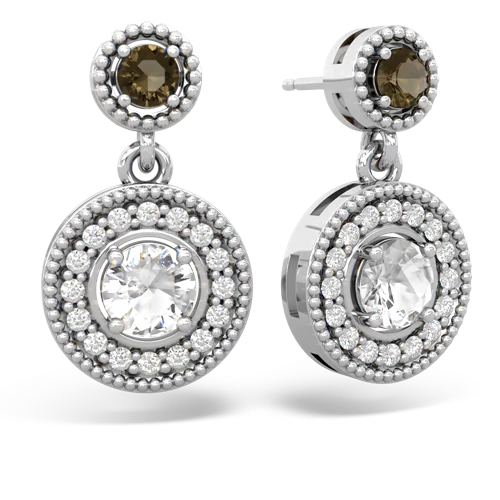 smoky quartz-white topaz halo earrings