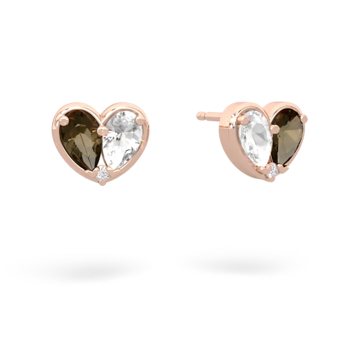 smoky quartz-white topaz one heart earrings