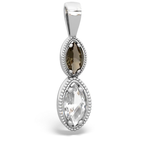 smoky quartz-white topaz antique milgrain pendant