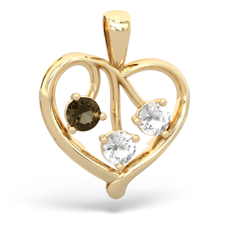smoky quartz-white topaz love heart pendant