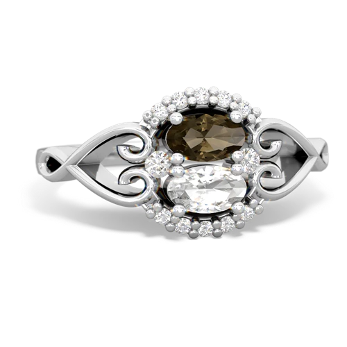 smoky quartz-white topaz antique keepsake ring