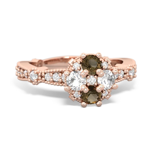 smoky quartz-white topaz art deco engagement ring