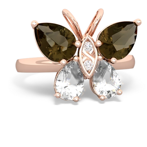 smoky quartz-white topaz butterfly ring