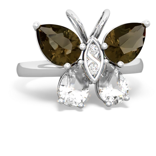 smoky quartz-white topaz butterfly ring