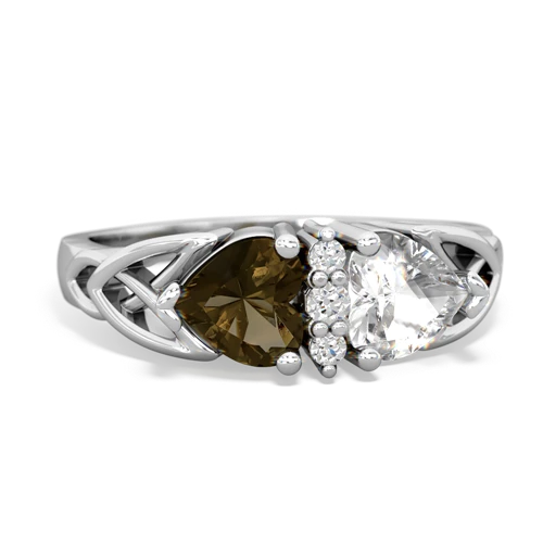 smoky quartz-white topaz celtic ring