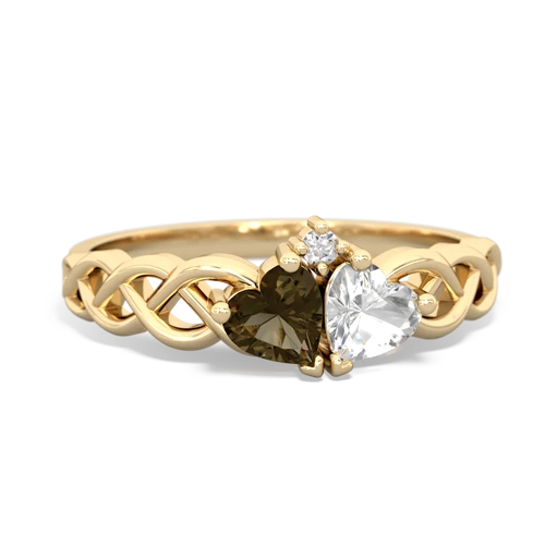 smoky quartz-white topaz celtic braid ring