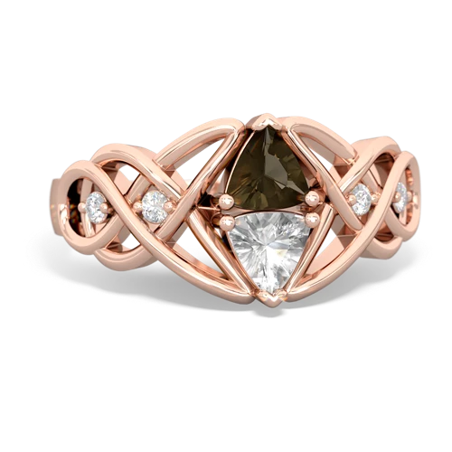 smoky quartz-white topaz celtic knot ring