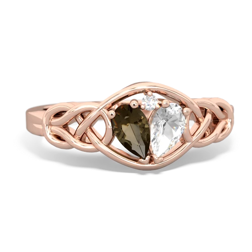 smoky quartz-white topaz celtic knot ring