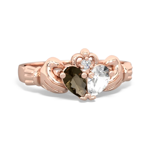 smoky quartz-white topaz claddagh ring