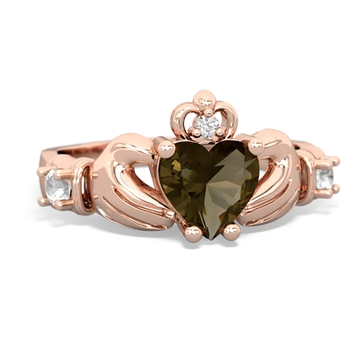 smoky quartz-white topaz claddagh ring