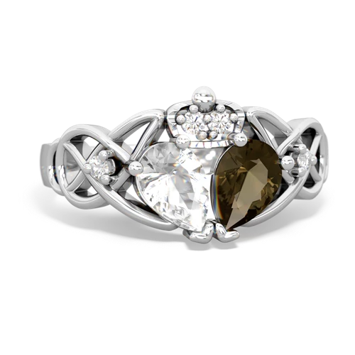 Smoky Quartz Genuine Smoky Quartz with Genuine White Topaz Two Stone Claddagh ring Ring