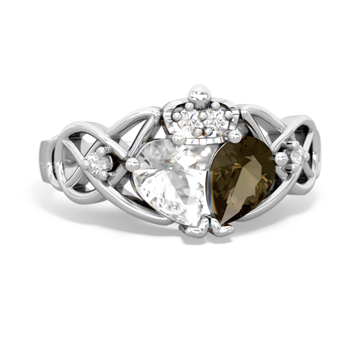 smoky quartz-white topaz claddagh ring