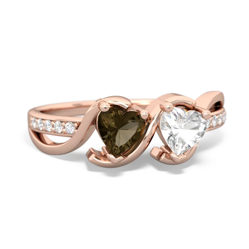 smoky quartz-white topaz double heart ring