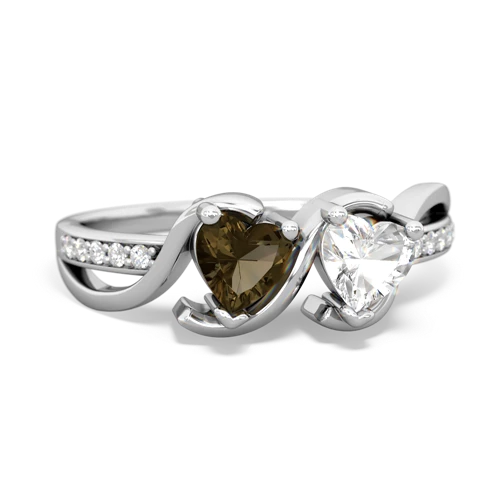 smoky quartz-white topaz double heart ring