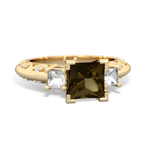 smoky quartz-white topaz engagement ring