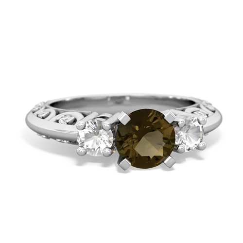 Smoky Quartz Genuine Smoky Quartz with Genuine White Topaz Art Deco ring Ring